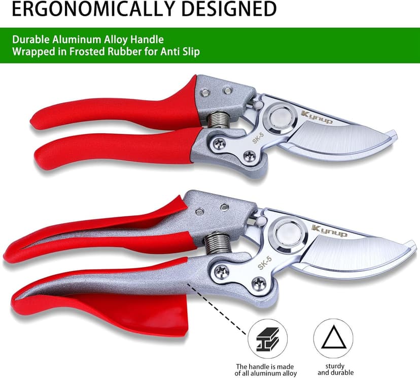 Kynup Pruning Shears, Gardening Pruners Scissors, Professional Bypass Hand Shears Heavy Duty, Pruners for Gardening, Garden Clippers, Hedge Shears, Garden Tools(Red)