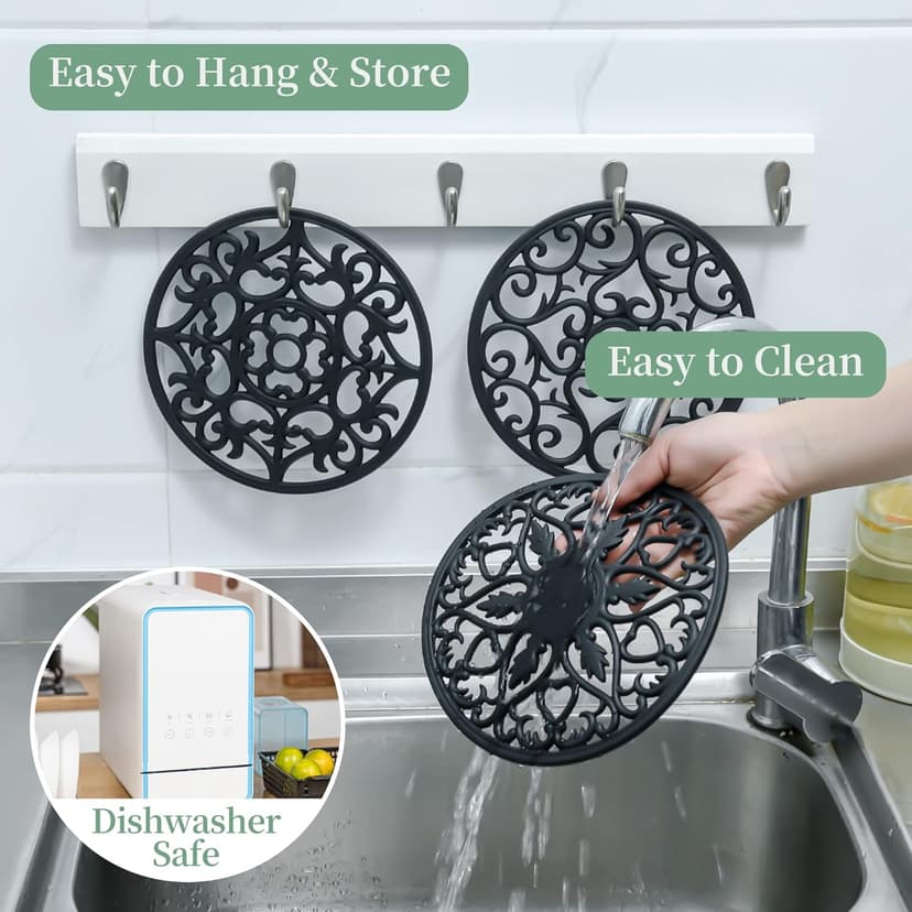 Tirvets for Hot Dishes, Silicone Trivet Hot Pads for Kitchen, Silicone Trivets for Hot Pots and Pans, Trivets for Quartz Countertops, White Kitchen Silicone Trivet Mat for Tabletops Set of 6