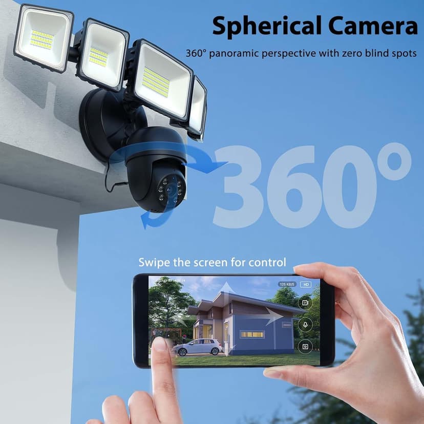 iMaihom Floodlight Camera Outdoor, 2K QHD Smart Home Security Cam with Motion-Activated, 5500LM Brightness 5 Heads Light, 360° Pan & Tilt, 2-Way Audio, Cloud/SD Storage, Color Night Vision
