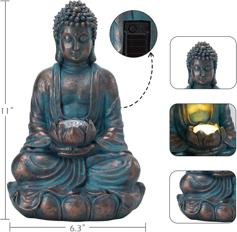 Solar Buddha Statue Outdoor Lights - Waterproof Garden Statue with Lotus, Meditation Zen Spiritual Room Decor for Yard, Patio, Buddha Statue for Home Garden Decor Indoor