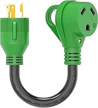RVGUARD 3 Prong 30 Amp to 30 Amp RV Generator Adapter Cord 12 Inch STW 10/3, L5-30P Locking Male Plug to TT-30R Female with LED Power Indicator, Green