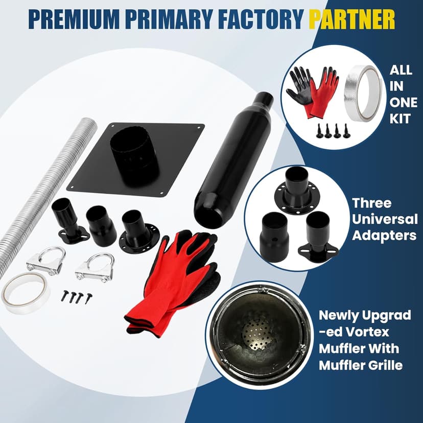 Generator Exhaust Extension Silencer Kit with Three Universal Adapters Compatible ALL Portable Generators with ALL-IN-ONE KIT,Insulated Through-Wall Mounting Plate Safely Vent Exhaust Reduce Noise 55%
