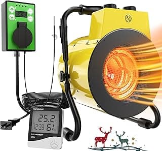 Greenhouse Heater with Adjustable Thermostatic - Outdoor Space Heating Fan for Flower Houses, Grow Tent, Overheating Protection, Fast Heating, Patio & Garage, Yellow