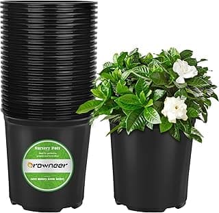 GROWNEER 24 Set 6" 1 Gallon for Plants Flexible Nursery Pot with Drainage Hole and 15 Pcs Plant Labels Flower Plant Container for Indoor Outdoor Seedlings Vegetables Succulents(Black)