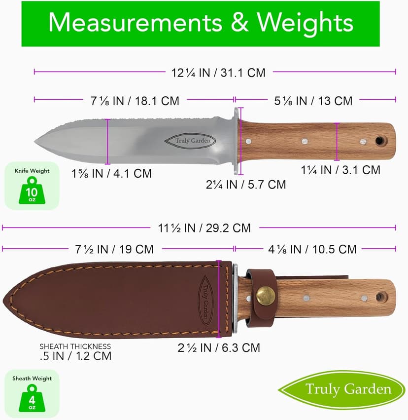 Classic Hori Hori Garden Knife with Extra Sharp Blade, Thickest Leather Sheath - in Gift Box