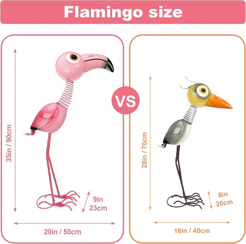 28" Tall Metal Heron Garden Decor for Outside –Whimsical Yard Art for Patio, Lawn, Porch, Backyard– Cute Outdoor Crane Statue, Birthday for Mom, Grandma, Women, Wife,Girl