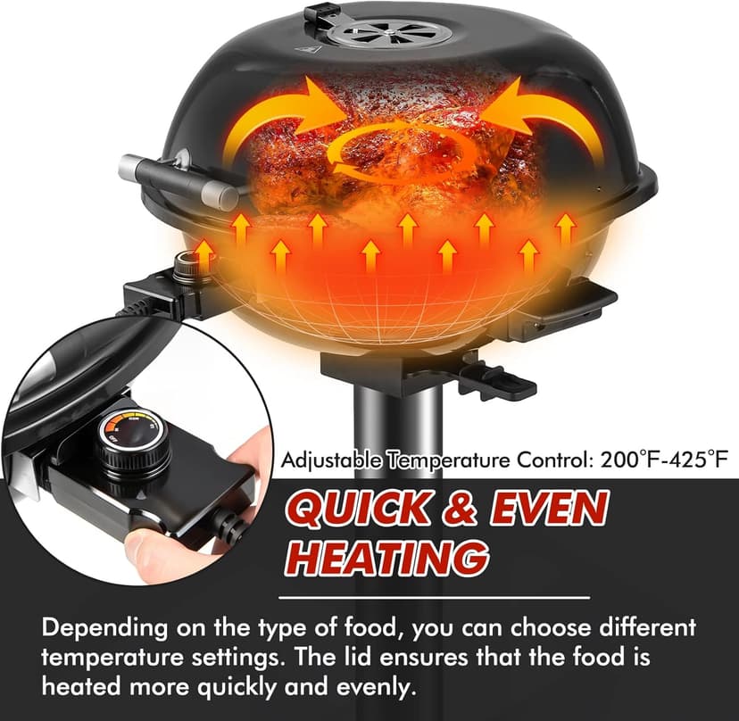 HAPPYGRILL 1600W Outdoor Electric Grill BBQ Grill for 15-Serving, Electric Barbecue Grill for Indoor & Outdoor Use, Portable Stand BBQ Grill for Patio Balcony Kitchen Garden