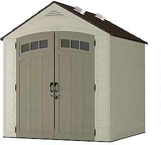 Suncast Vista 7x7 Storage Shed with Multi-Wall Resin Panels, 4 Skylights, IllumiVent System, and Pad-Lockable Doors, 84" D x 84" W x 98" H, Made in The USA