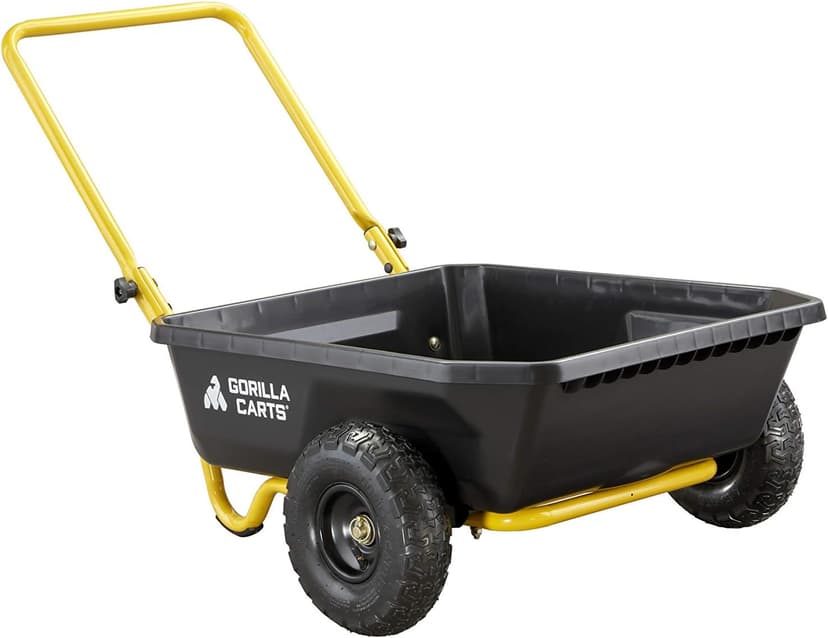 Gorilla Carts GCR-4 Poly Dump Cart, 2-Wheel Garden Wagon with Foldable Handle, 4 cu ft, 300 lb. Capacity, Black/Yellow