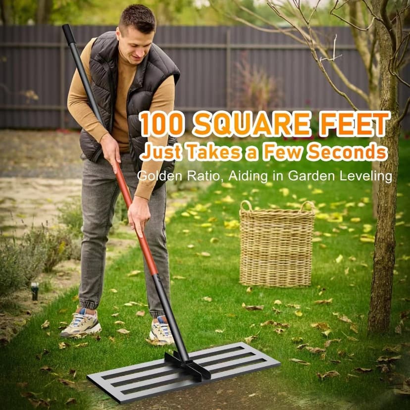 Lawn Leveling Rake-Lawn Leveling Tool-30” x 10” Ground Plate-78” Extra Long Handle for Yard Garden Lawn