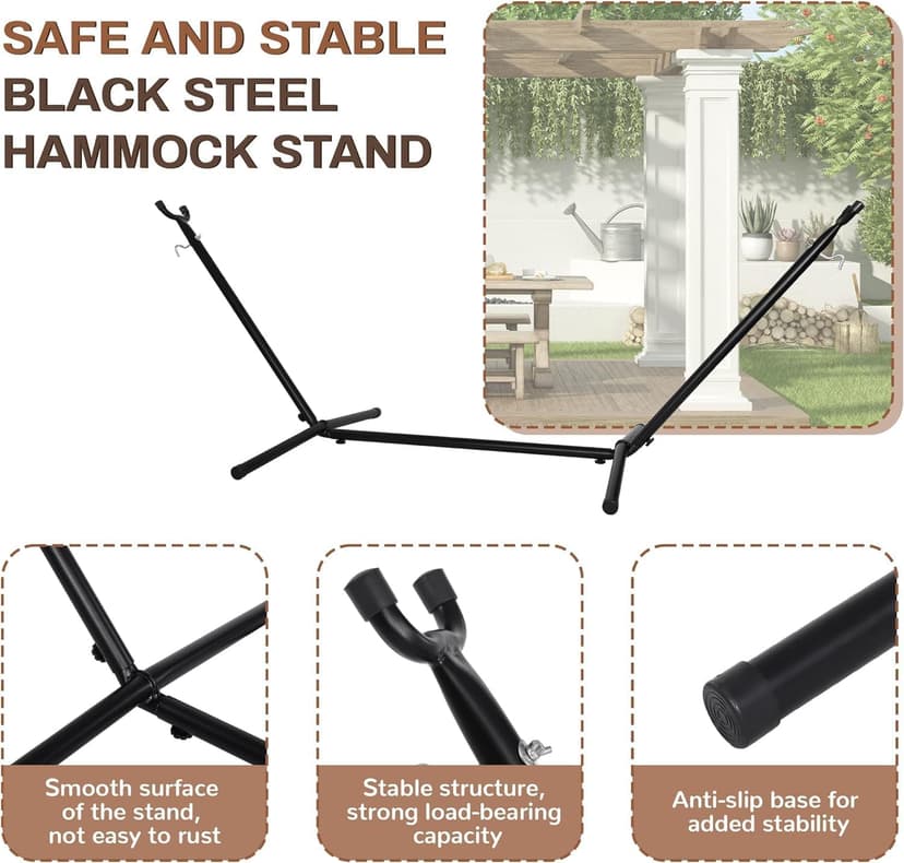 Heavy Duty Adjustable Steel Hammock Stand, 9-Foot, 450-Pound Capacity, Weather Resistant, Easy to Assemble