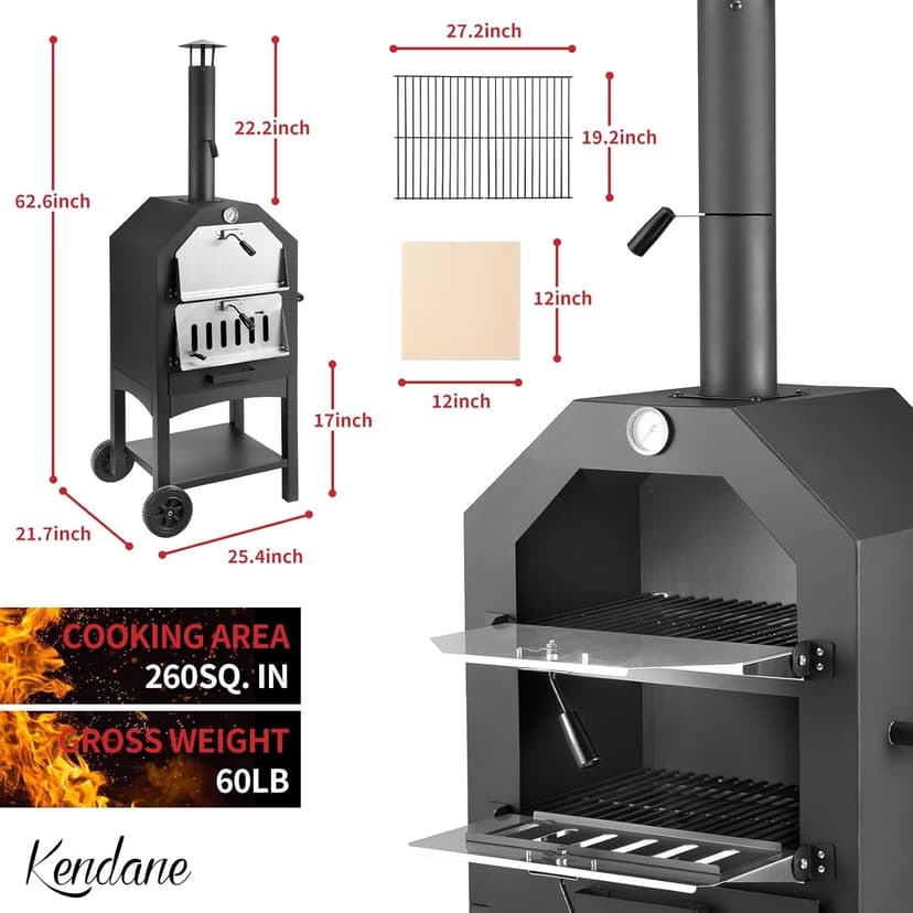 Pizza Oven Outdoor, Wood Fire Pizza Ovens for Outside, Pizza Maker with Waterproof Cover, 12" Pizza Stone, Pizza Spatula and 4pcs Grill Rack Included for Camping Backyard BBQ