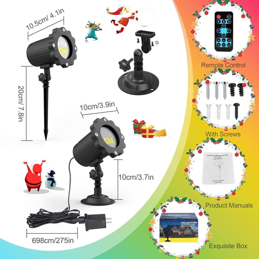Waterproof Firefly Laser Projector Lights Outdoor,12 Effect Moving RGB Lights Show Laser Projection with RF Remote and Timer for Wedding Christmas Holiday Party Garden Landscape Decor