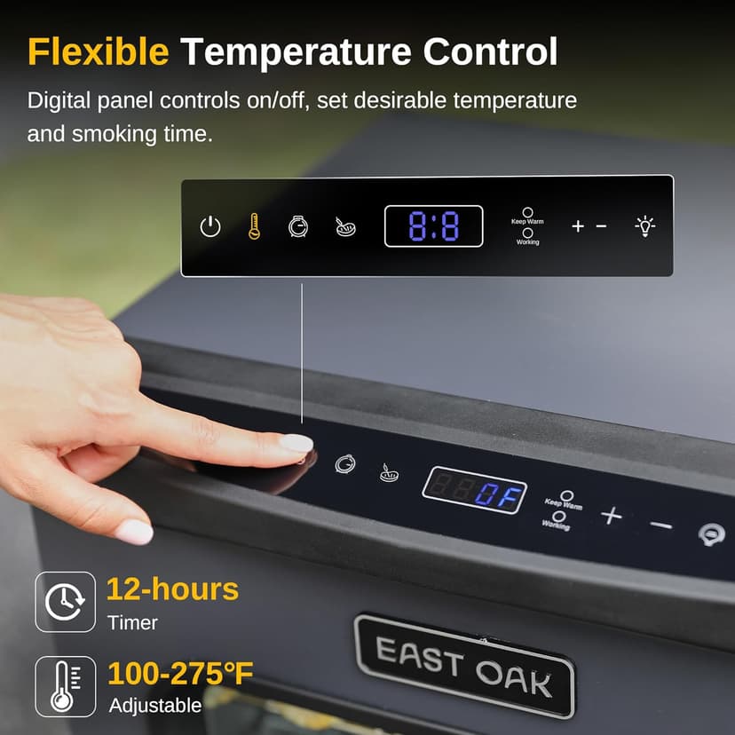 EAST OAK 30" Electric Smoker, Outdoor Smoker with Glass Door & Meat Thermometer, 725 Sq Inch Large Capacity, 4 Detachable Racks for Backyard BBQ, Party, Outdoor Cooking Night Blue