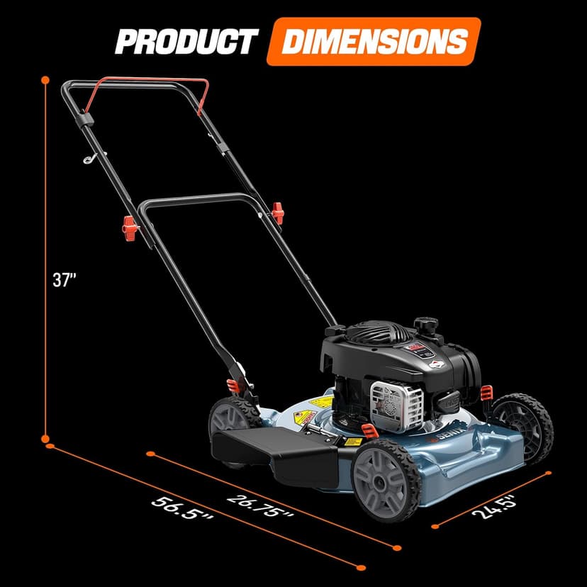 SENIX 20-Inch Gas Lawn Mower with 125 cc 4-Cycle Briggs & Stratton Engine, Side Discharge, 5-Position Single Wheel Height Adjustment (LSPG-L3)