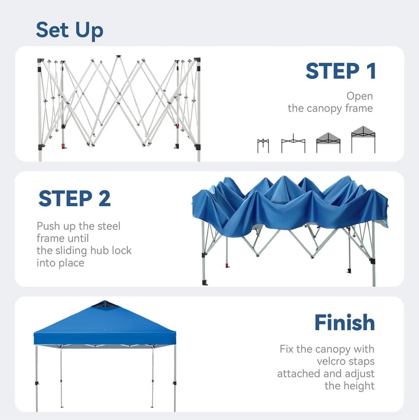 PHI VILLA Outdoor Pop up Canopy 10'x10' Tent Camping Sun Shelter-Series Party Tent, 100 Sq. Ft of Shade (Blue)