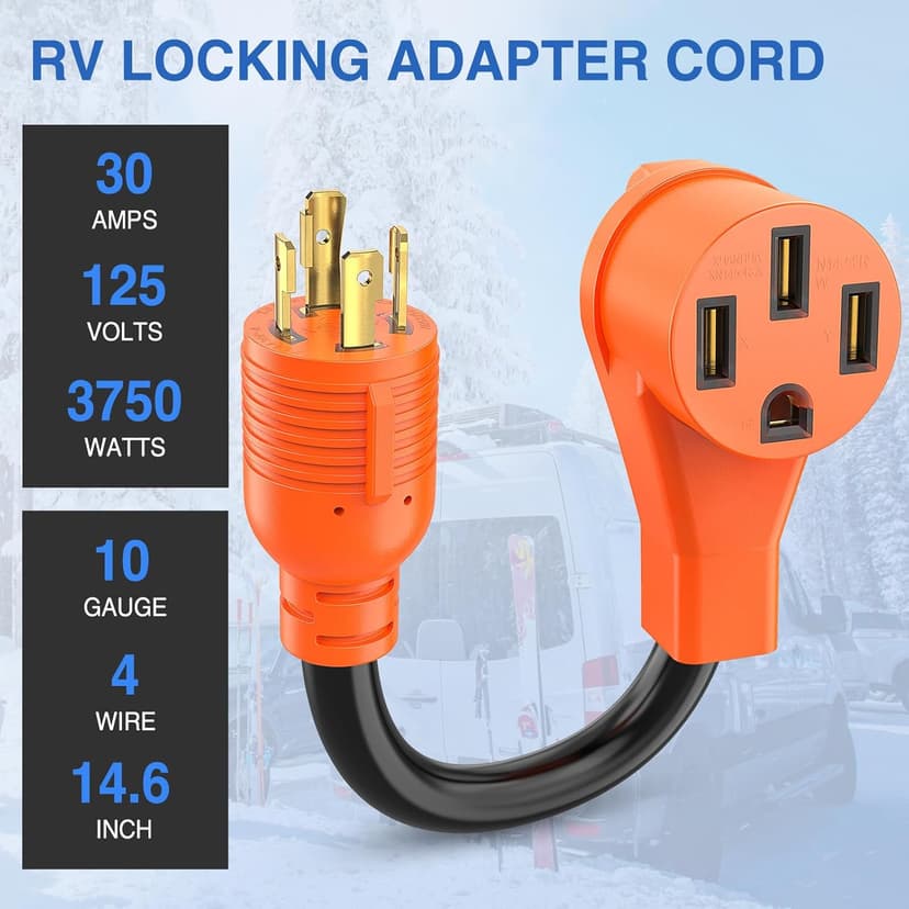 Nilight RV Generator Adapter Cord 30Amp to 50Amp 4 Prong Pure Copper Heavy Duty Twist Lock Male Plug10 Gauge Wire L14-30P to 14-50R 30M/50F for RVs Camper Caravan Van Trailer