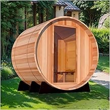Outdoor Barrel Steam Sauna, Canadian Hemlock Sauna Room for 2 Person with 4.5KW Harvia Heater, 8mm Tempered Glass