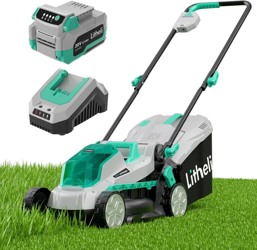 Litheli Cordless Lawn Mower 13 Inch, 5 Heights, 20V Electric Lawn Mowers for Garden, Yard and Farm, with Brushless Motor, 4.0Ah Battery & Charger Included