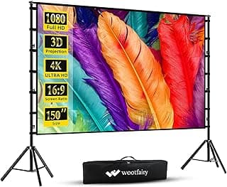 Projector Screen with Stand, Wootfairy 150 inch Portable and Foldable Projection Screen 4K HD 16:9 Rear Front Wrinkle-Free Movie Screen with Carry Bag for Indoor Outdoor Home Theater Backyard Cinema