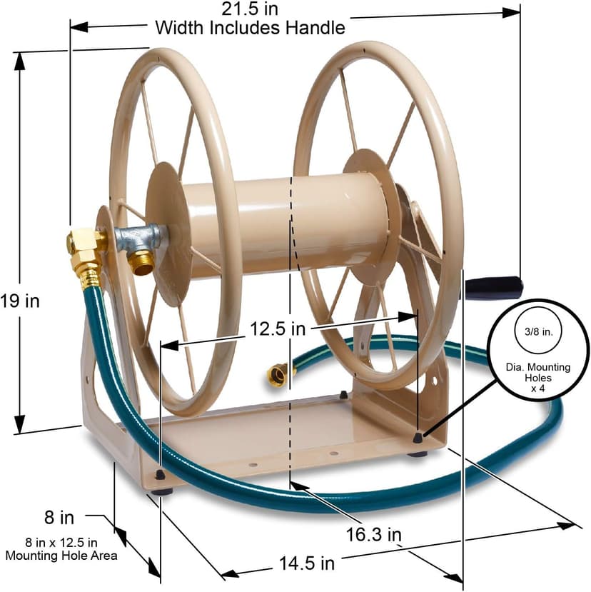 Liberty Garden Products 703-2 Multi-Purpose Steel Garden Wall/Floor Mount Hose Reel, Tan Poly