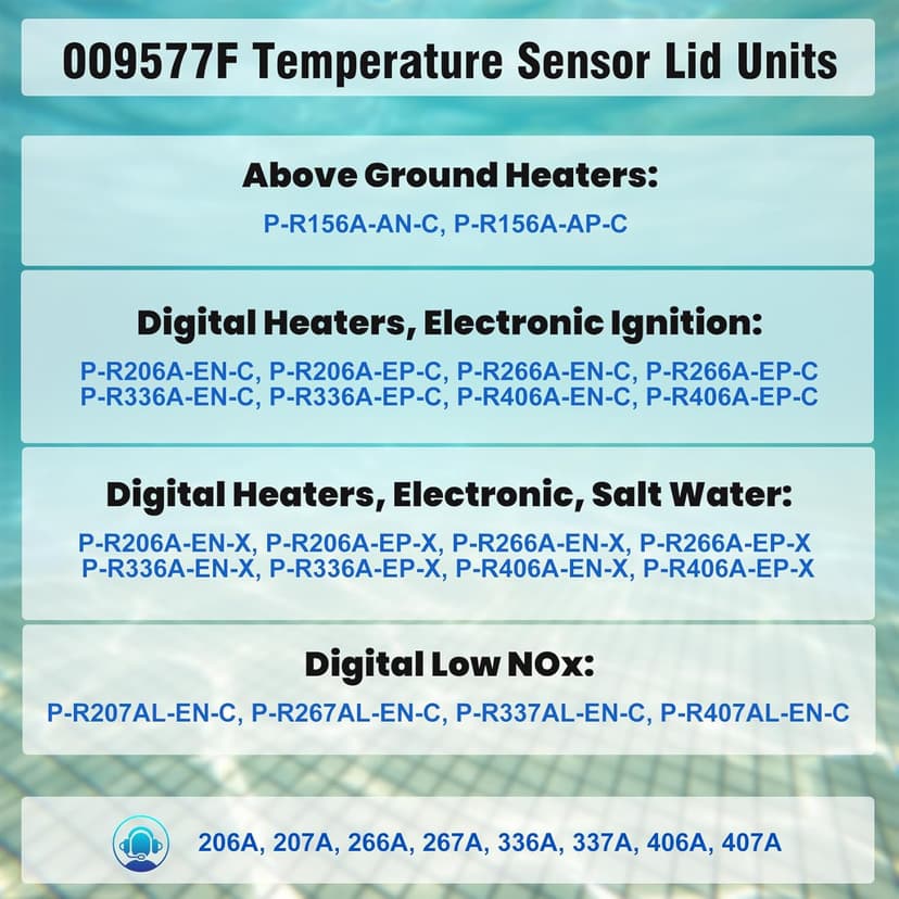 009577F Pool Temperature Sensor Lid Units Replacement for Heater Spa, Compatible with Heater 206A, 207A, 266A, 267A, 336A, 337A, 406A, 407A, 3 Wire NTC 100K