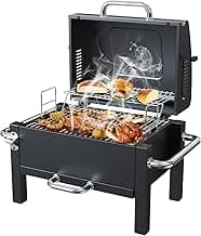 Portable Charcoal Grill, Tabletop Charcoal Grill, Small BBQ Grill with 2-layer Grates and Thermometer(100-800°F), Outdoor Charcoal Smoker for Camping, Picnic, Hiking, Beach and Travel