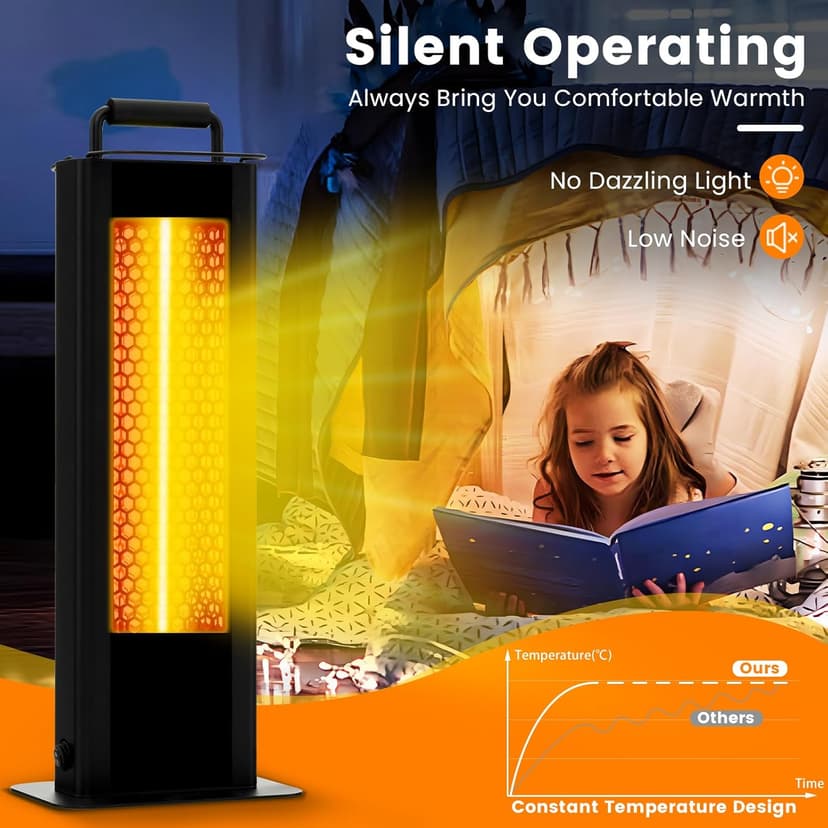 COSTWAY Outdoor Patio Heater, 1200W Freestanding Double-Sided Electric Infrared Heater w/Tip-Over Protection & Silent Heating, IP65 Waterproof Portable Heaters with Handle for Outdoor Patio Porch