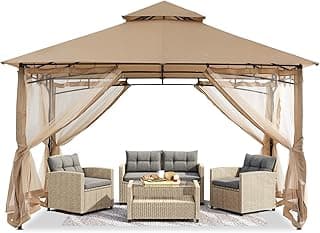 ABCCANOPY Gazebos for Patios 10x12 - Outdoor Steel Frame Gazebo with Mosquito Netting for Lawn Backyard Garden Deck (Beige)