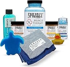 Spazazz Sports Athlete Hot Tub & Bath Salt Gift Bundle - Muscle Therapy 19 oz, Rx Joint 4oz, Detox 4oz, Aqua Therapy Re-Fresh 2.5oz, Sport Aroma Beads .5oz, scum Sponge, Hot/Cold Towel, Rubber Duck