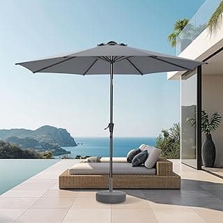 9ft Outdoor Patio Umbrella - UPF50+ UV Protection Market Patio Table Umbrella with Push Button Tilt, Crank and 8 Sturdy Ribs for Pool Deck and Garden (Grey, No base)