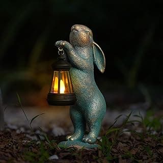 MININOVA Garden Statues Rabbit with Solar Lantern Outdoor Bunny Figurines Decorations for Patio Yard Lawn Ornaments Gifts for Birthday Easter Housewarming Mother's Day