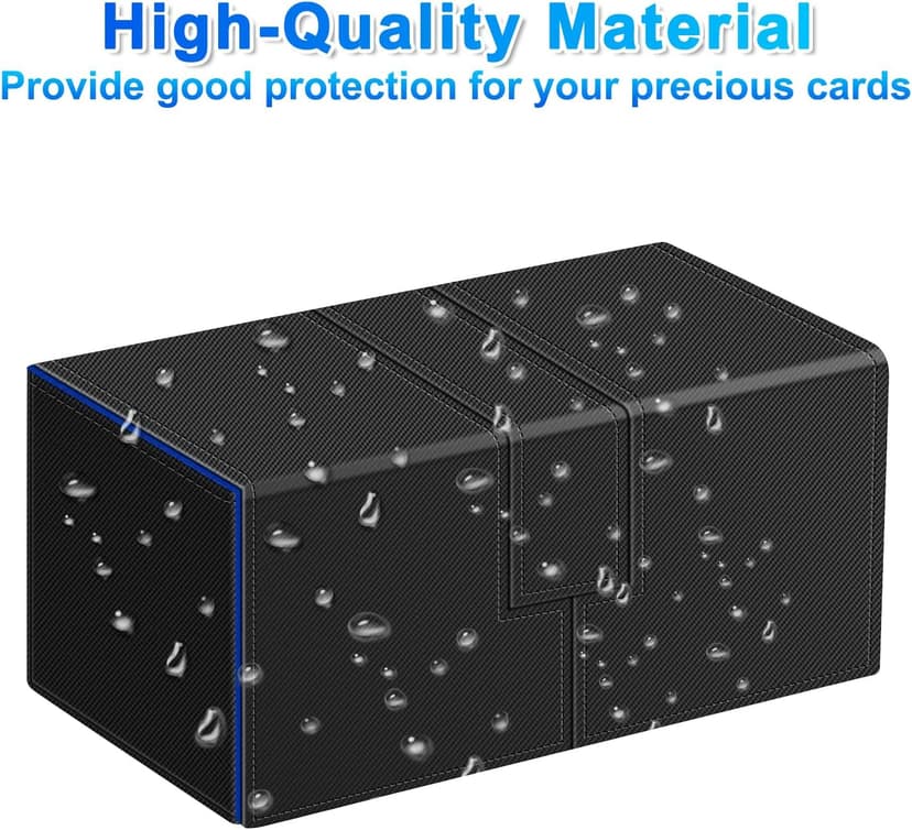 Card Deck Case for Trading Cards, Deck Storage Box for 200 Single Sleeved Cards Large Twin Flip Deck Case with 1 Storage Dice & 2 Trays Fits EDH/YuGiOh/MTG/TCG/CCG (Small-Black&Blue)