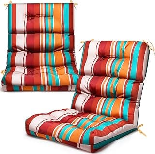 2 Pack High Back Outdoor Chair Cushions Bulk Waterproof Indoor Outdoor Chair Cushion Seat and Back Rocking Chair Cushion Thickened Patio Chair Pad for Indoor and Outdoor (Colorful Strip)