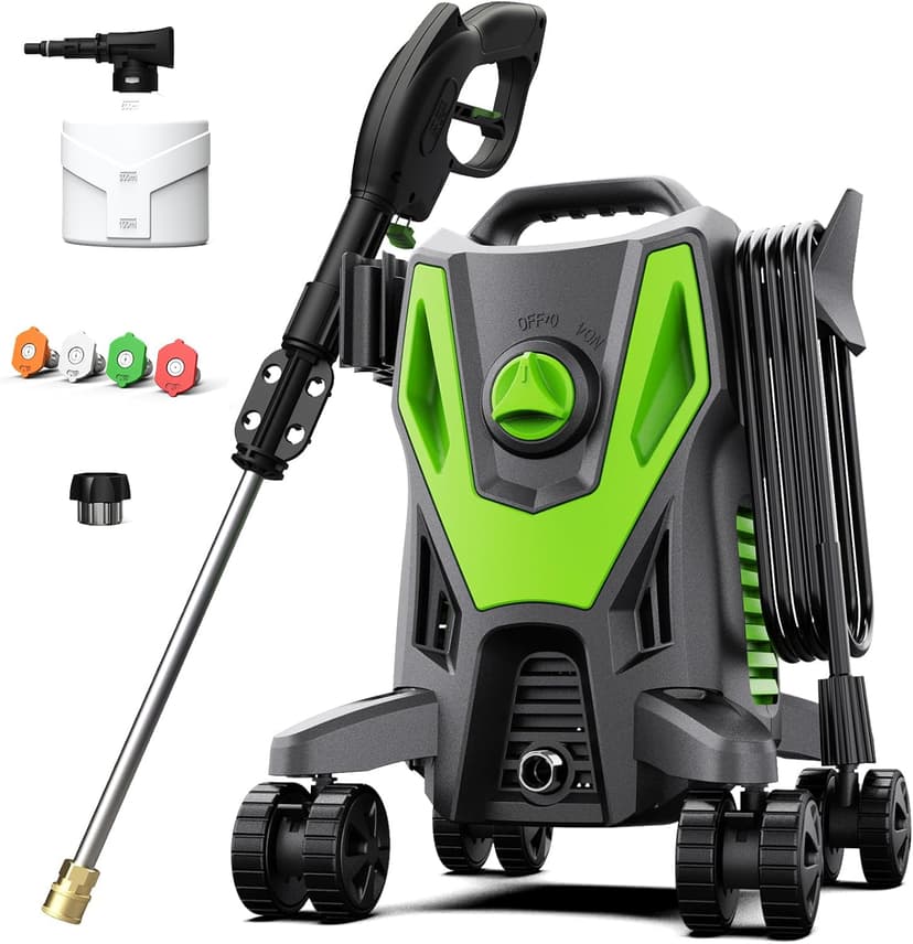 Electric Pressure Washer - 4500PSI 3.0GPM Power Washer with 500ML Foam Cannon, 4 Nozzle Tips, with 4-Wheel Anti-Tip Technology, 360° Swivels High Pressure Cleaning Machine for Cars, Driveways, Patios