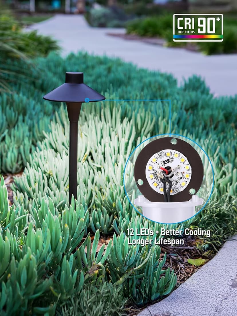 LEONLITE 3CCT Low Voltage Pathway Lights, 12-24V LED Landscape Path Light, 3000K/4000K/5000K Selectable, CRI90, IP65 Waterproof Landscape Lighting, Aluminum Housing, Oil Rubbed Bronze, Pack of 6