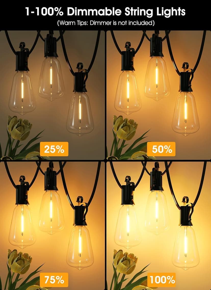 Brightown LED Outdoor String Lights 30FT for Patio with 16 Shatterproof ST38 Vintage Edison Bulbs, Waterproof Outside Hanging Lights for Backyard Deck Garden Party Xmas Decor, 2700K