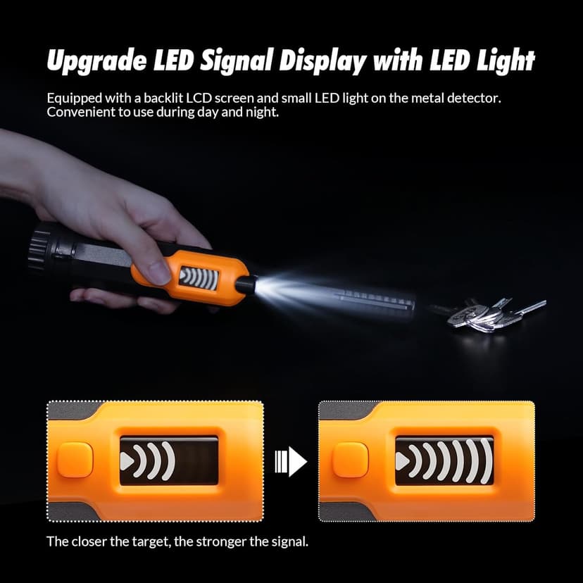 Metal Detector Pinpointer, Professional Waterproof Handheld Pin Pointer Wand, 3 Modes Search Treasure Pinpointing Finder Probe with LCD Display for Adult, Kids, 9V Battery Included - Orange