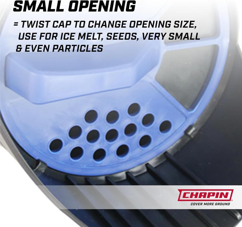 Chapin 8740A: 64-Ounce Black Poly Hand Shaker Spreader for Turf, Fertilizer, Grass Seed, Salt and Sand, Year-Round Use, Large Grip Handle with 3 Openings for Pellets and Particles
