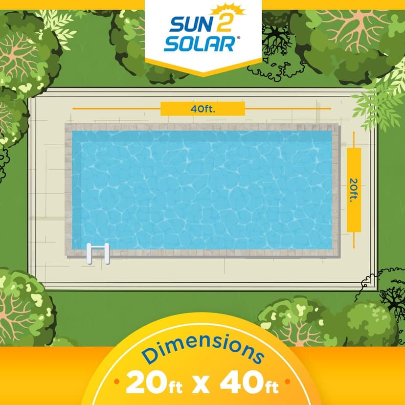 Sun2Solar Blue 20 ft x 40 ft Rectangle Solar Cover | 1200 Series | Heat Retaining Blanket for Rectangular Inground & Above Ground Swimming Pools | Use Sun to Heat Pool | Bubble Heating Blankets