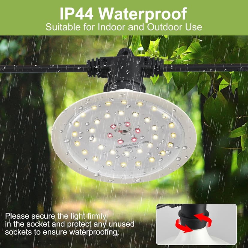 Outdoor Grow Lights for Plants, Full Spectrum Greenhouse Grow Light, UL Certified Daisy-Chain String Grow Lights, IP44 Waterproof, 22FT Adjustable Cord, for Vegetables, Seedlings, Flowers (6 Lights)
