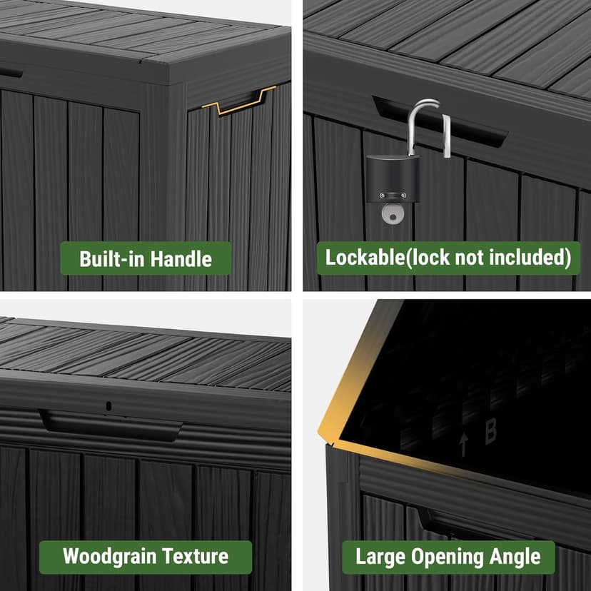 45 Gallon Outdoor Storage Box, Resin Deck Box Waterproof, Storage Chest for Outside Patio Furniture Cushions, Pool Supplies, Garden Tools, UV Resistant and Weatherproof, Black