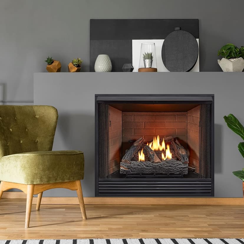 VFL24T Dual Fuel Ventless Fireplace Logs Set with Thermostat, Use with Natural Gas or Liquid Propane, 32000 BTU, Heats up to 1100 Sq. Ft, Brown, 24 Inches, Brown