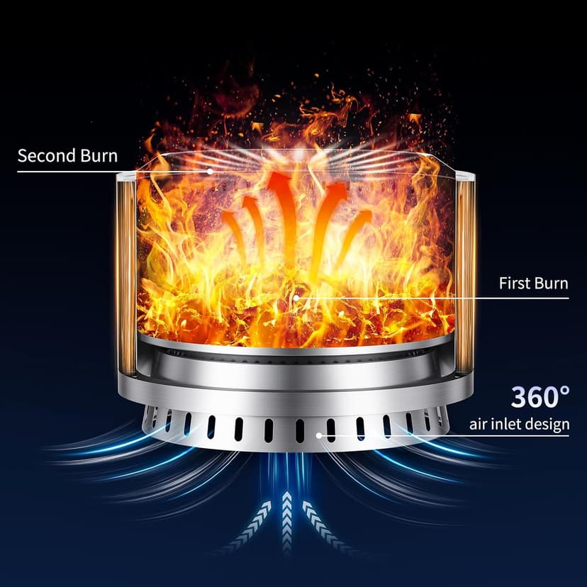 22 inch Smokeless Fire Pit with Waterproof Cover, Stainless Steel Outdoor Smokeless Firepit, Wood Burning Fire Pits for Camping, Bonfire,Low Smoke Firepit for Outside