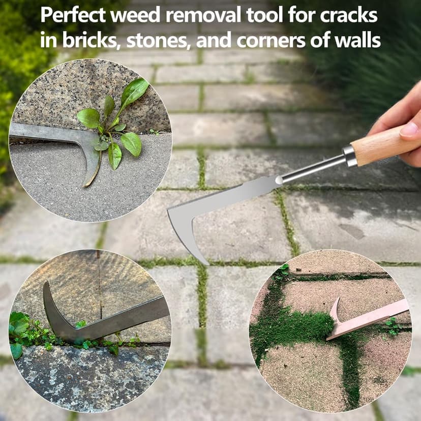 Weed Puller Tool, 3 Pack 2025 New Garden Stainless Steel Weeder Tool Hand Weeder Tool,Multi-Purpose Weed Remover Tool Weeding Tools for Gardening(Wooden Handle)