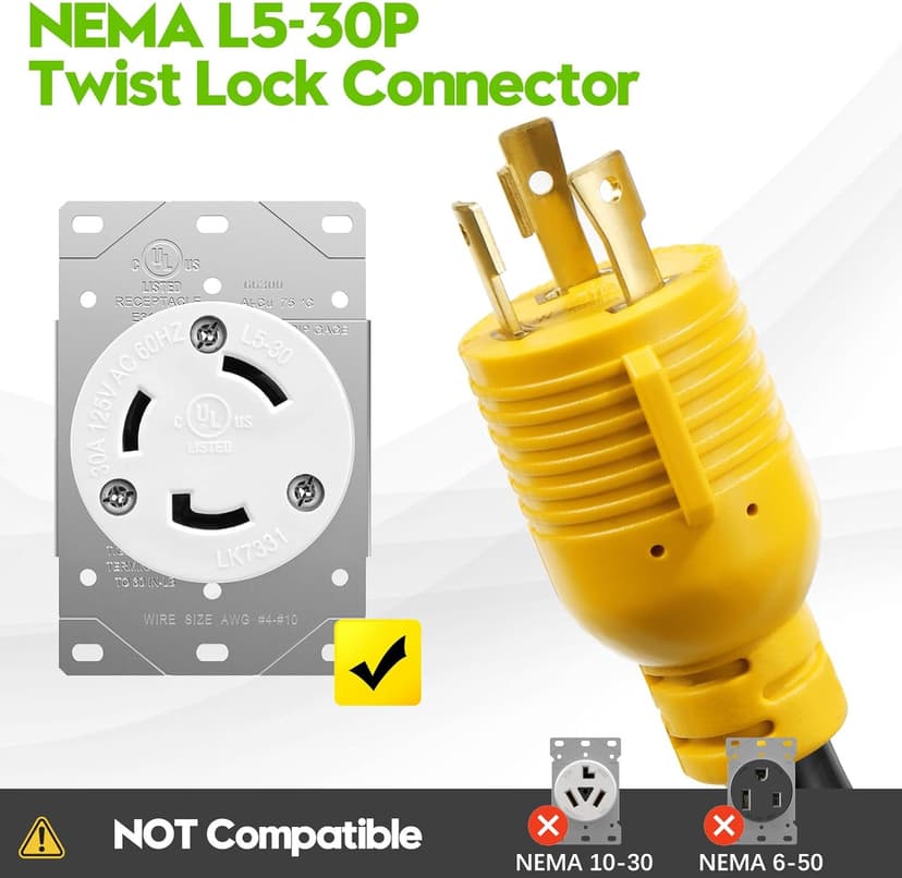 30 Amp to 110 Generator Adapter Cord, NEMA L5-30P Male to 3X 5-15R/5-20R Female Generator Distribution Adapter 3 Prong 30 Amp to 15 Amp/20Amp with Lighted Power Indicator,STW 10 AGW 3FT