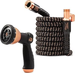 Pocket Hose Copper Bullet Expandable Garden Hose 50 FT w/10 Pattern Thumb Spray Nozzle AS-SEEN-ON-TV 650psi 3/4 in Patented Lead-Free Ultra-Lightweight Solid Copper Anodized Aluminum Fittings No-Kink
