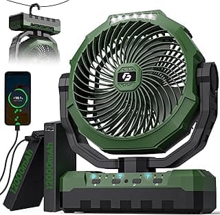 FRIZCOL 3-in-1 Camping Fan - Portable Fans Rechargeable - 24000mAh 9-Inch Battery Powered Fan(140Hrs) with Light & Remote for Indoor, Outdoor, Tent, Travel, BBQ, Fishing, Jobsite - Green