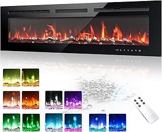EUHOMY 50 Inch Electric Fireplace Wall Recessed and Wall Mounted with Adjustable Flame Color, Fireplace Heater with Remote Control, Linear Fireplace with Timer, Touch Screen, Log & Crystal, 750/1500W