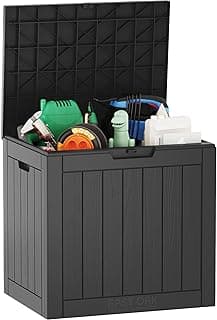 EAST OAK Outdoor Storage Box, 31 Gallon Deck Box, Waterproof Resin Storage Bin for Patio Cushions, Gardening Tools, Pool Accessories, Lockable, UV Resistant, Black